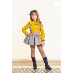 ALHUKA conjunto falda con blusa en gris con mostaza DIAMANTE