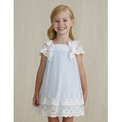 ABEL Y LULA vestido celeste tul bordado blanco