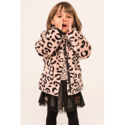 BOBOLI Chaquetón animal print negro con rosa de bebe