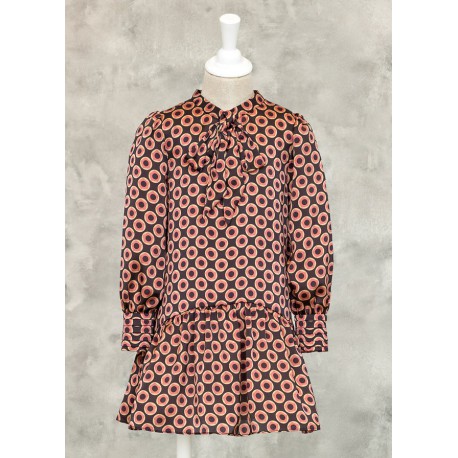 ABEL Y LULA vestido manga larga estampado de topos rosa