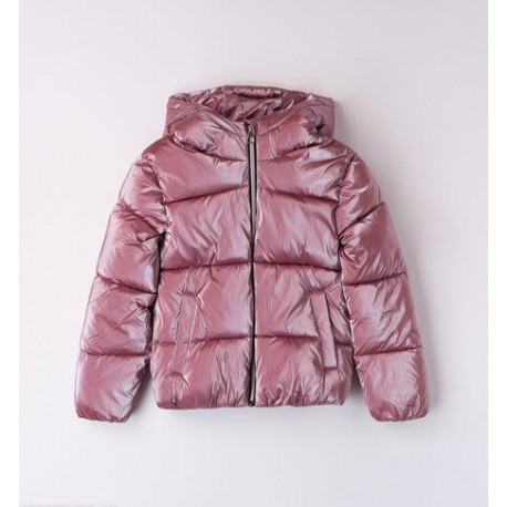 IDO plumífero corto con capucha brillo mauve